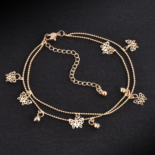 AliExpress jewelry foot jewelry European and American new hand jewelry double layer butterfly anklet fashion alloy women's anklet