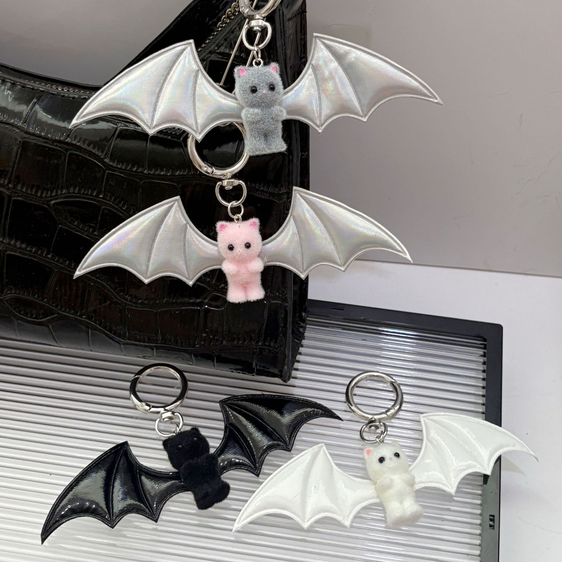 Halloween Sweet and Cool Little Devil Cat Gift Pendant Dark Black and White Cat Bag Pendant Keychain Mobile Phone Pendant