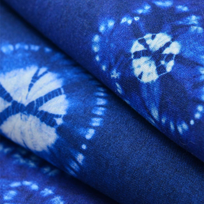 纯棉砂洗做旧民族风蓝染古道茶席背景幔装饰面料仿传统手工扎染布