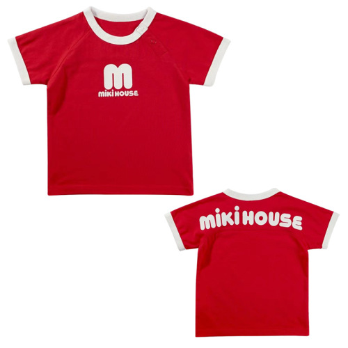 miki children's clothing summer new solid color big M letter simple color matching short-sleeved T-shirt for boys and girls on behalf of