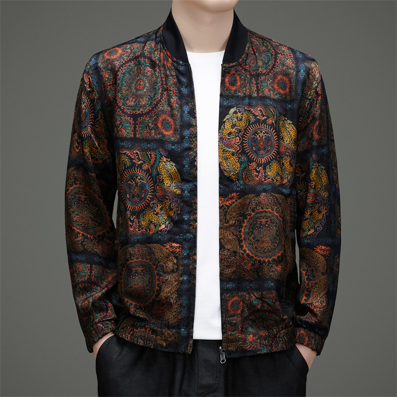 Young Men's Business Jacket 2026 Spring and Autumn Reversible High-End Mulberry Silk Camouflage Stand Collar Coat Trendy Wholesale Young Men's Business Jacket 2026 Spring and Autumn Reversible High-End Mulberry Silk Camouflage Stand Collar Coat Trendy Wholesale