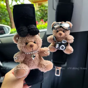 Avtomobil Təhlükəsizlik Kəməri Dekorativ Çiyin Yastıqları, Sevimli Maillard Ayı Plush Avtomobil Daxili Hədiyyə