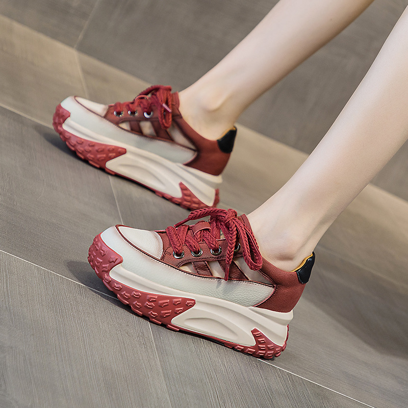 Dad Shoes with Leather Cutouts for Women, Summer 2026 New Retro Lightweight Casual Sneakers with Hidden Height Increase, Thick-Soled Sandals Dad Shoes with Leather Cutouts for Women, Summer 2026 New Retro Lightweight Casual Sneakers with Hidden Height Increase, Thick-Soled Sandals