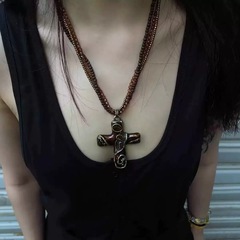 レトロなゴシック風ヴィンテージ十字架ペンダントアクセサリー重工百合ギャル多層ネックレスセーターチェーン