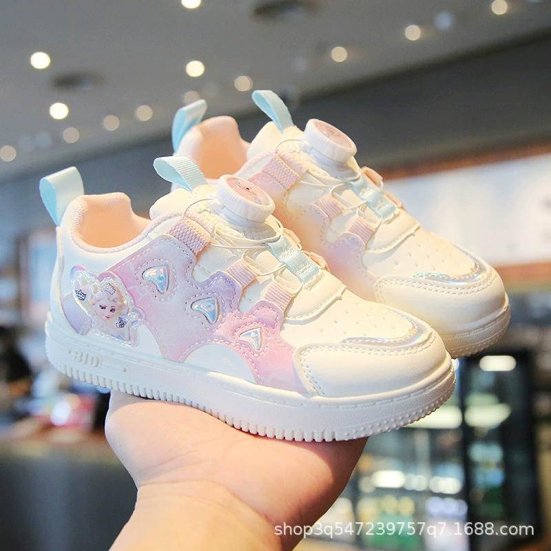 Детские белые кроссовки для девочек, спортивная обувь, осень 2025, кроссовки в стиле Эльзы из Frozen, универсальный дизайн