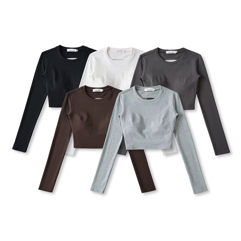 Hot Girl Sexy Short Long-sleeved T-shirt Women's Autumn Slim-fit with Chest Pad Sports Big Backless Tunic Sweatshirt T-shirt Top Hot Girl Sexy Short Long-sleeved T-shirt Women's Autumn Slim-fit with Chest Pad Sports Big Backless Tunic Sweatshirt T-shirt Top