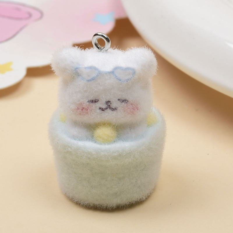 植毛かわいい動物ケーキバニーペンダント漫画 diy 植毛ペンダント携帯電話チェーンバッグペンダントアクセサリー|undefined