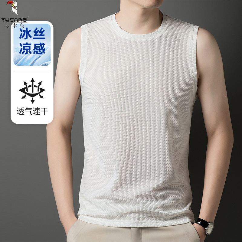 Woodpecker Ice Silk Quick-drying Vest Men's Summer Thin Sports Waistcoat Fitness Running Outer Wear Sleeveless T-shirt for Men