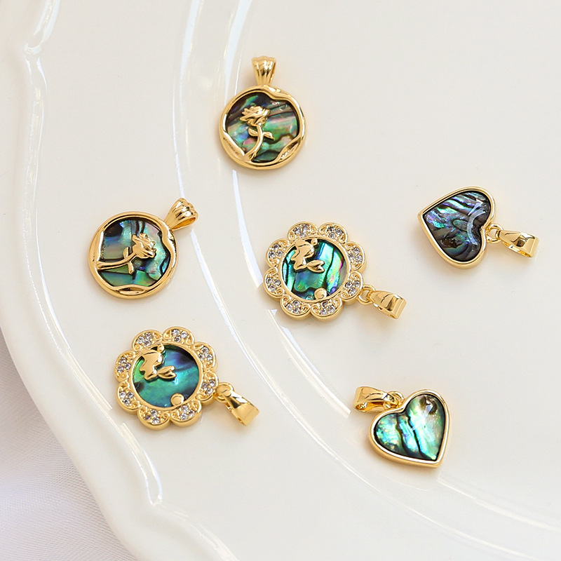 Copper Material 2 PCS/Package 11*16MM 12*17mm 14 * 22mm Copper Abalone Shell Heart Shape Pendant