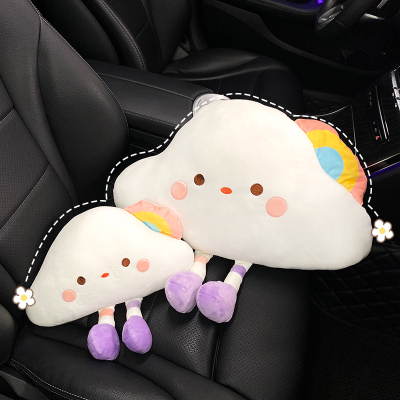 汽車頭枕腰靠時尚彩虹雲朵車載頸枕靠枕四季通用汽車裝飾用品女