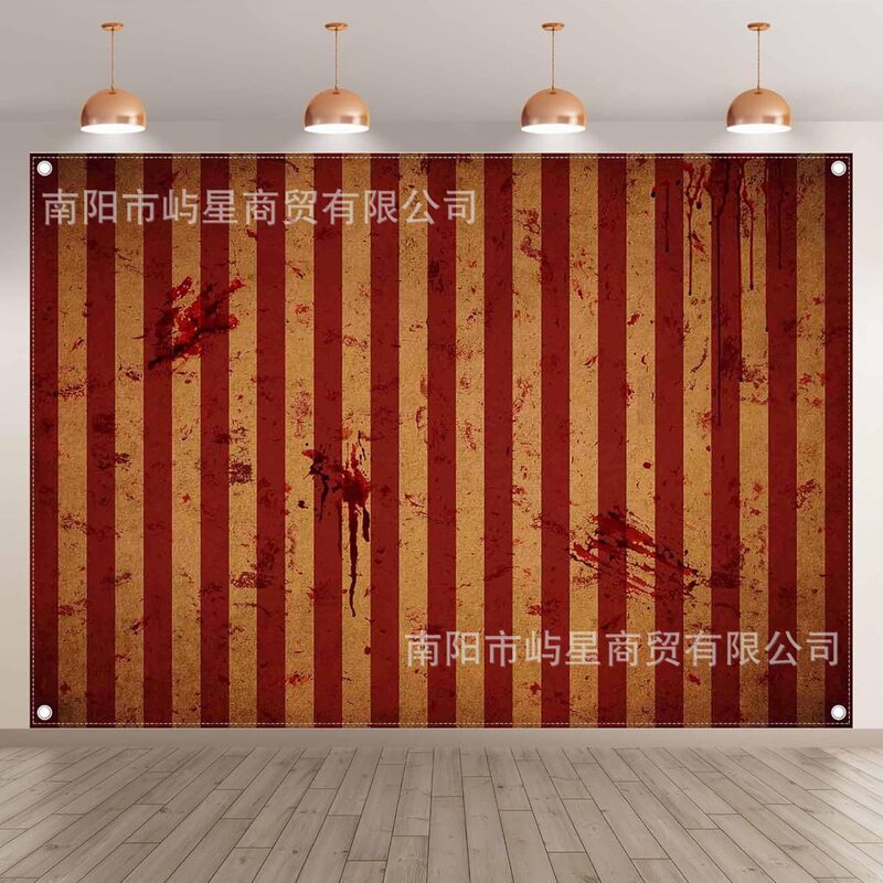 Foreign Trade Halloween Circus Background Cloth Red and White Stripesd Bloody Splash Photography Banner Carnival Decorative Curtain