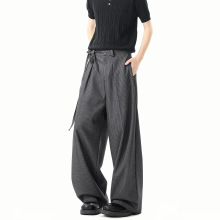 INTFEDAY 韩系竖条纹飘带装饰双褶西裤男女款小众设计直筒阔腿裤