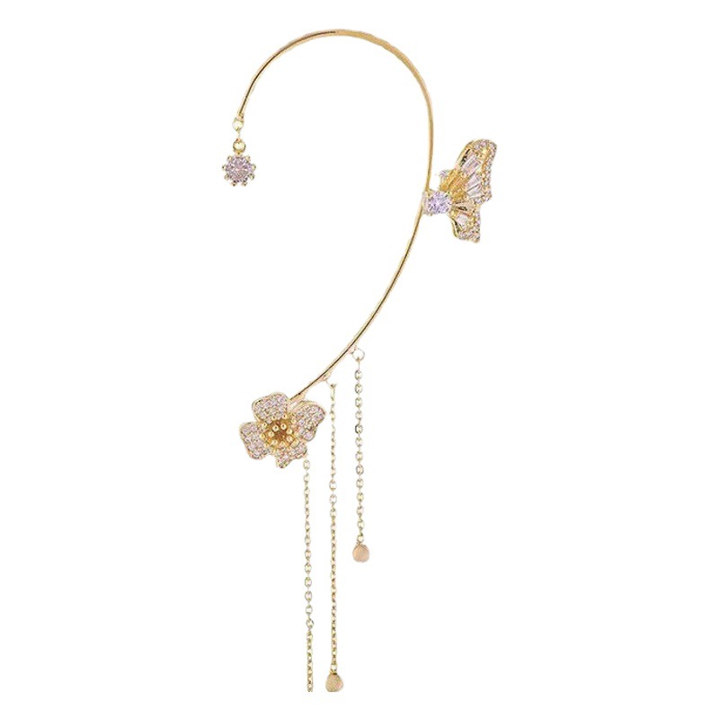 Tiktok nueva moda simple Super flash diamante mariposa Flor de las mujeres borla oreja pendientes colgantes al por mayor