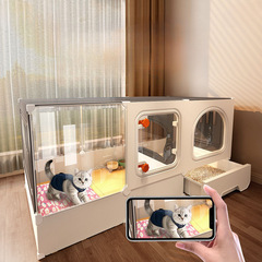 高さのある猫ヴィラ、猫トイレ、トイレ一体型、広いフリースペース、1部屋、1リビングルーム、1バスルーム、家庭用屋内猫ケージ