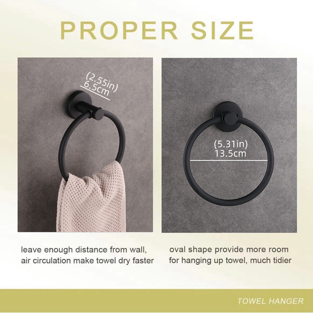 Anillo de toallas de acero inoxidable negro para baños, estantes de toallas redondas para colgantes de hardware, estantes de pared transfronterizos