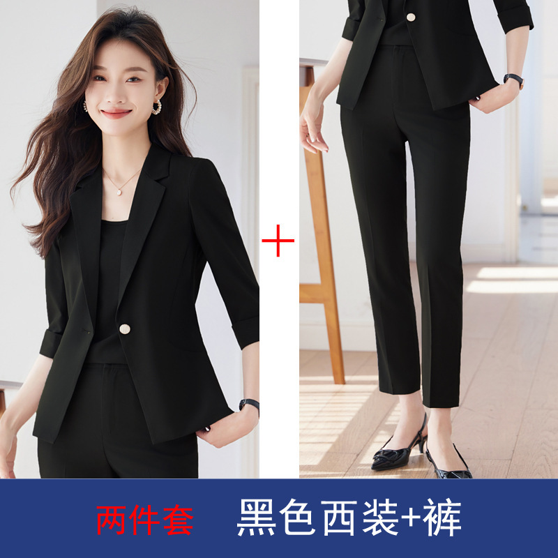 女性用夏の小さなブレザー、薄手で高級感のある七分袖、プロフェッショナルウェア、カジュアルなミッドスリーブスーツ、作業服|undefined