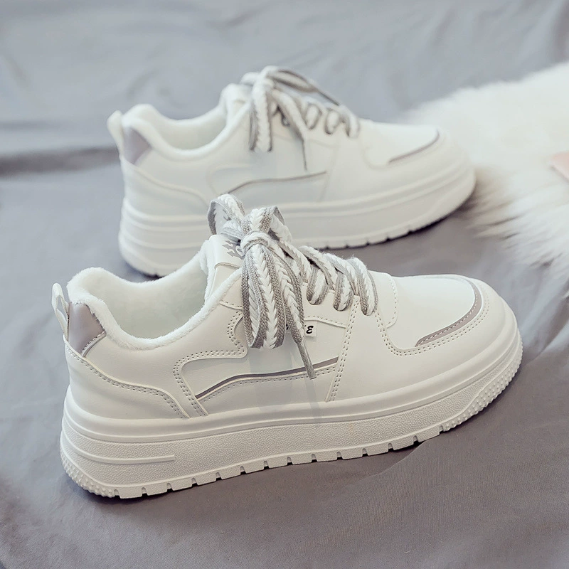 Winter warm white shoes, universal sports footwear, sneakers