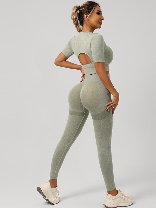 ropa interior deportiva transfronteriza mangas cortas pantalones cortos pantalones largos set mujer antichoque correr de alta intensidad yoga acondicionamiento físico espalda image 4
