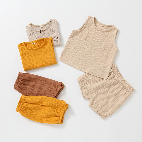 Summer baby vest set breathable cotton gauze baby home clothes vest shorts split two-piece pajamas