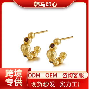 925 Silver Garnet Earrings Simple Design Sense French Minimal Style Earrings Antique Style Earrings Women's Cross-border Silver Jewelry