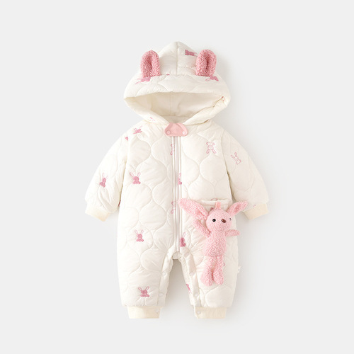 Baby cotton-padded outdoor clothes, baby clip-on, one-piece clothes, autumn and winter thickened climbing clothes, children hooded windproof cotton coat