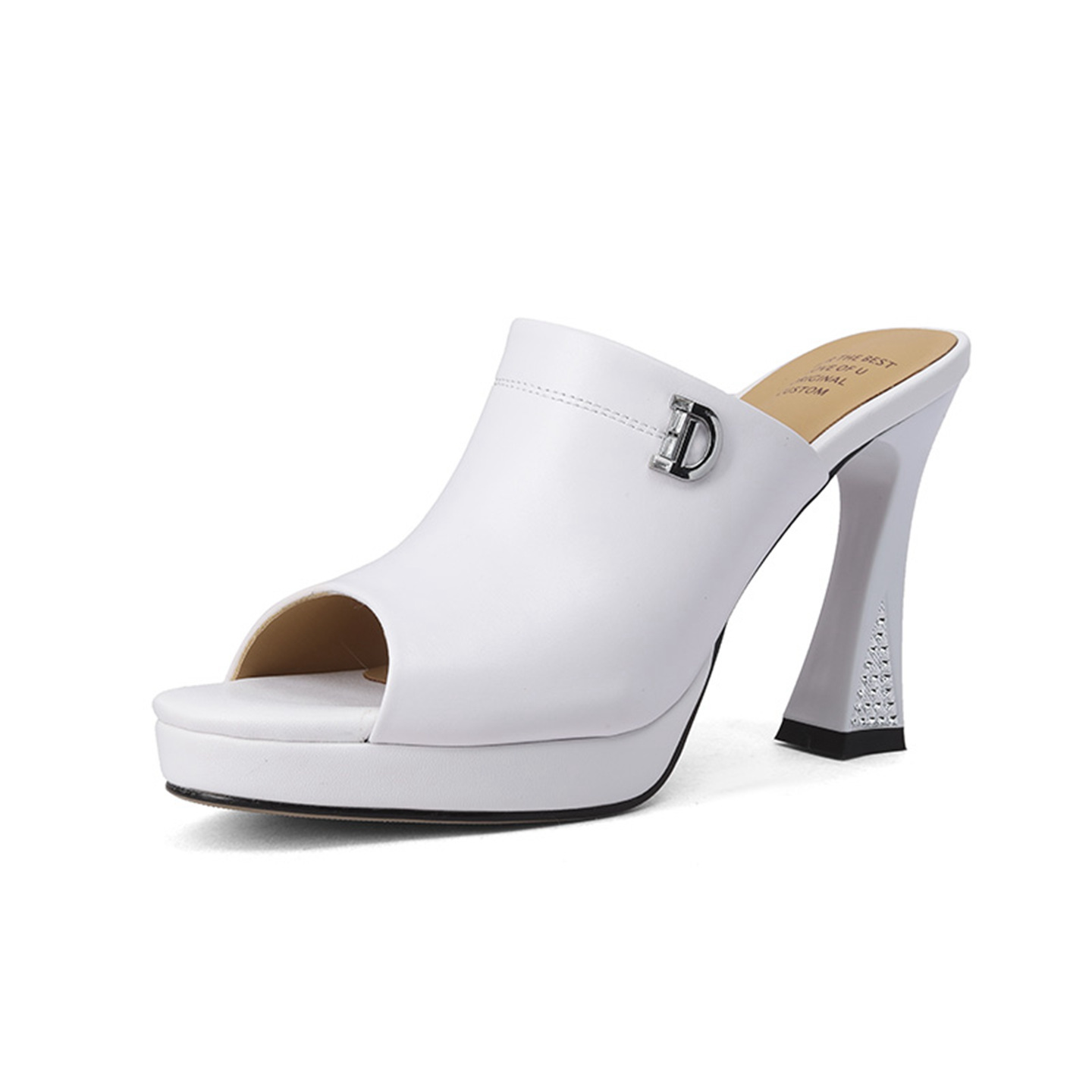 Sandal cao gót nữ quai ngang hở mũi gót 10 cm — đen chi tiết 9