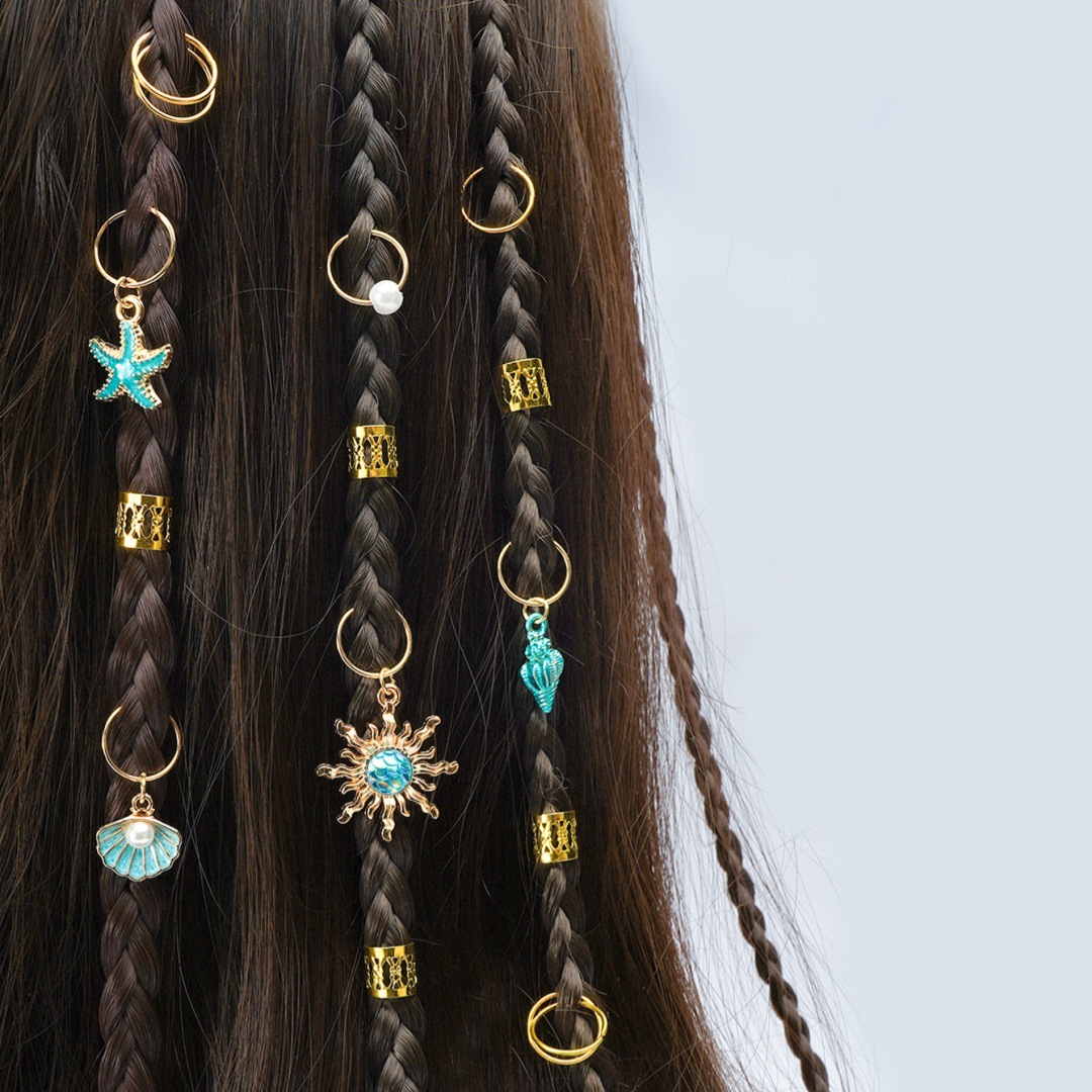 45pcs barroco estrella de mar elemento trenzado sucio accesorios para el cabello verano joyería para el cabello baile y fiesta festival de música anillo para el cabello