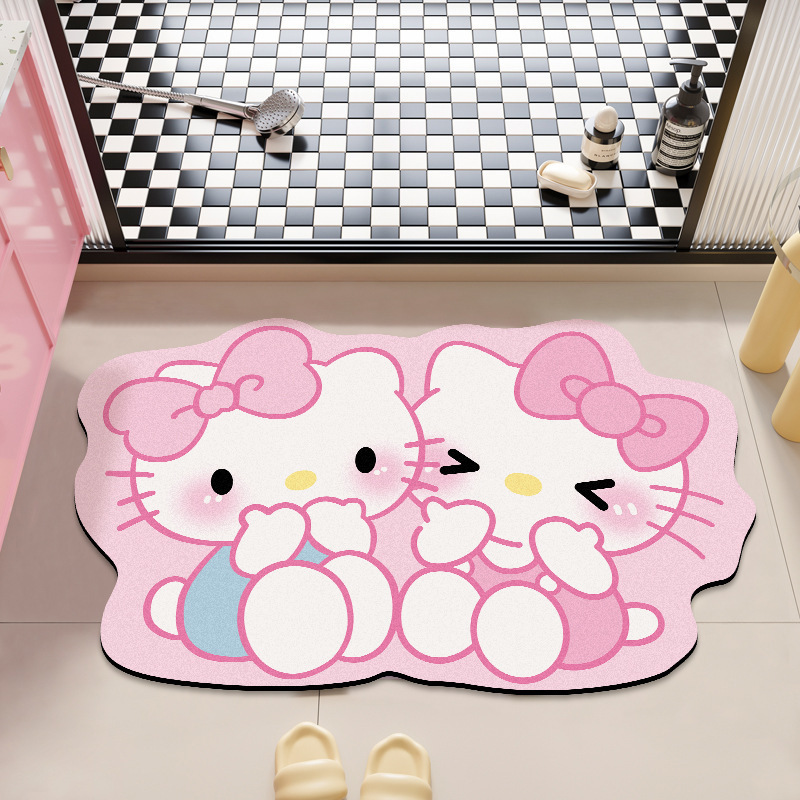 HelloKitty卡通硅藻泥地垫浴室吸水防滑脚垫卫生间耐脏易打理地垫|undefined