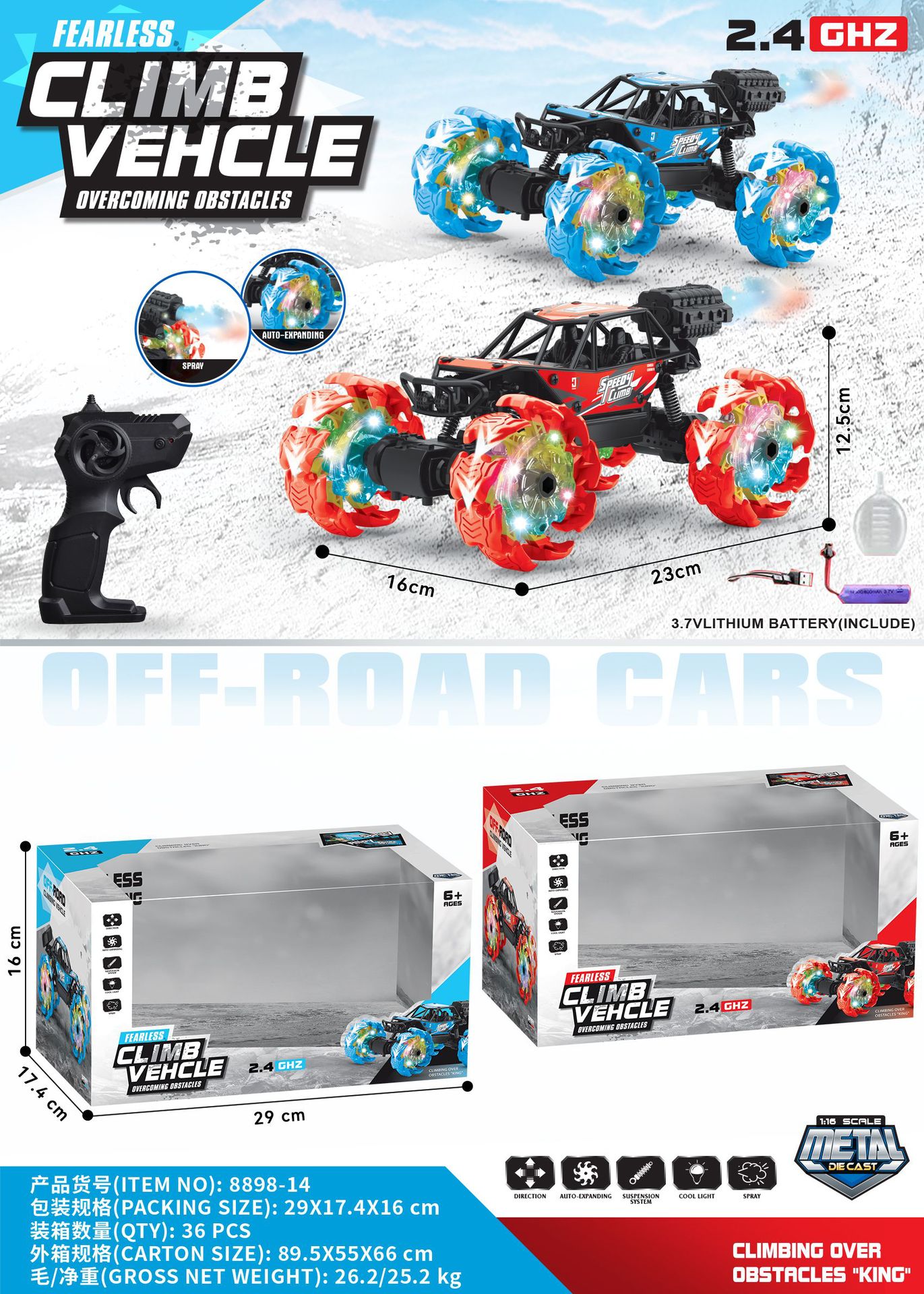Nuevo control remoto super grande seis ruedas de aleación escalada todoterreno Bigfoot coche de control remoto para niños coche de juguetes cool