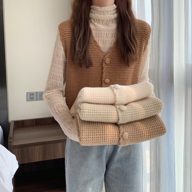 现货春秋新款马夹女式新款毛线小背心叠穿外搭针织马甲女冬季外穿