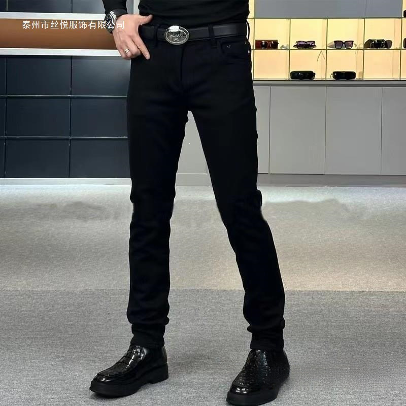 Same Style Yifeng Men's Clothing Jie Ni Anti-Fade Black Slim-Fit Tapered 3D Cut Versatile Men's Jeans in Stock Same Style Yifeng Men's Clothing Jie Ni Anti-Fade Black Slim-Fit Tapered 3D Cut Versatile Men's Jeans in Stock