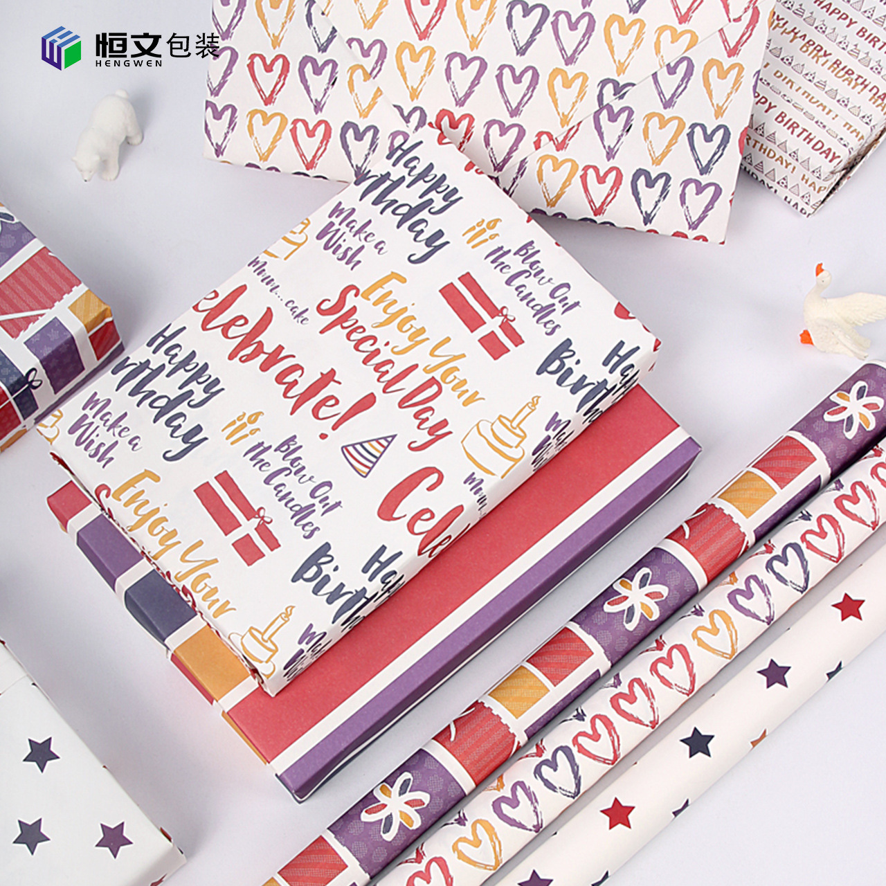 生日炫彩礼品包装纸 星星条纹情人节生日礼物礼盒包装纸DIY包花纸
