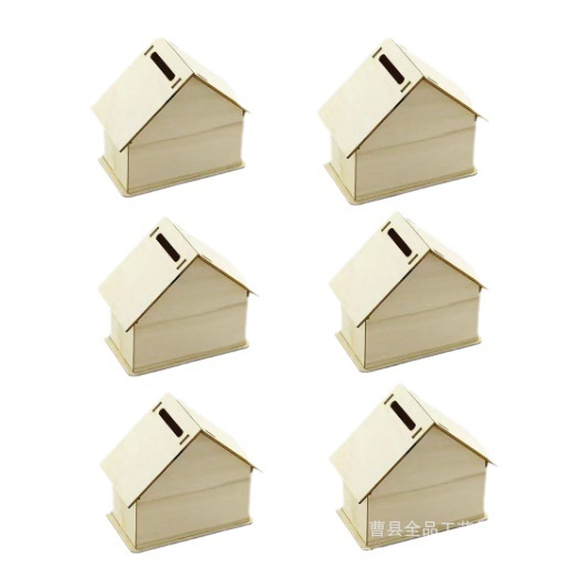 Hucha de madera en blanco de bricolaje Chalet niños pintados a mano bricolaje hacer caja de dinero en forma de casa de madera