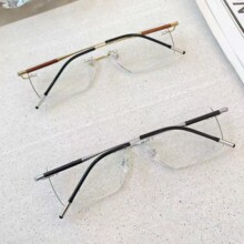 无框切边檀木腿眼镜框可配度数纯钛方框超轻无边框防蓝光镜架2233