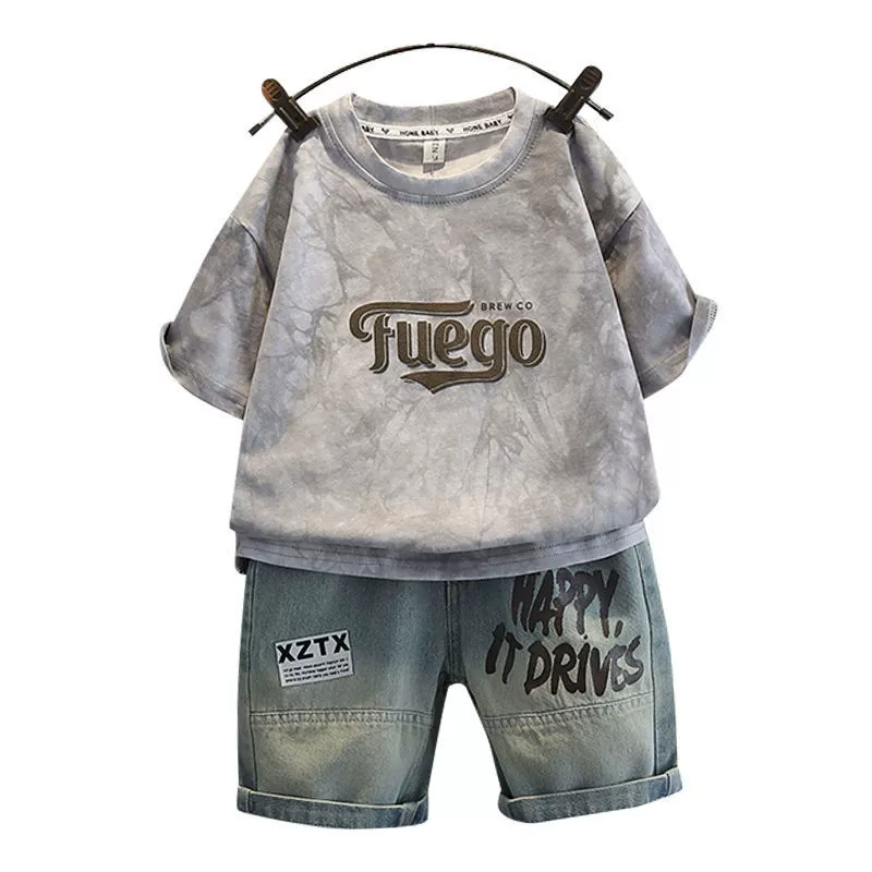 Summer clothing, set, summer short sleeve T-shirt for boys, western style, for teenagers