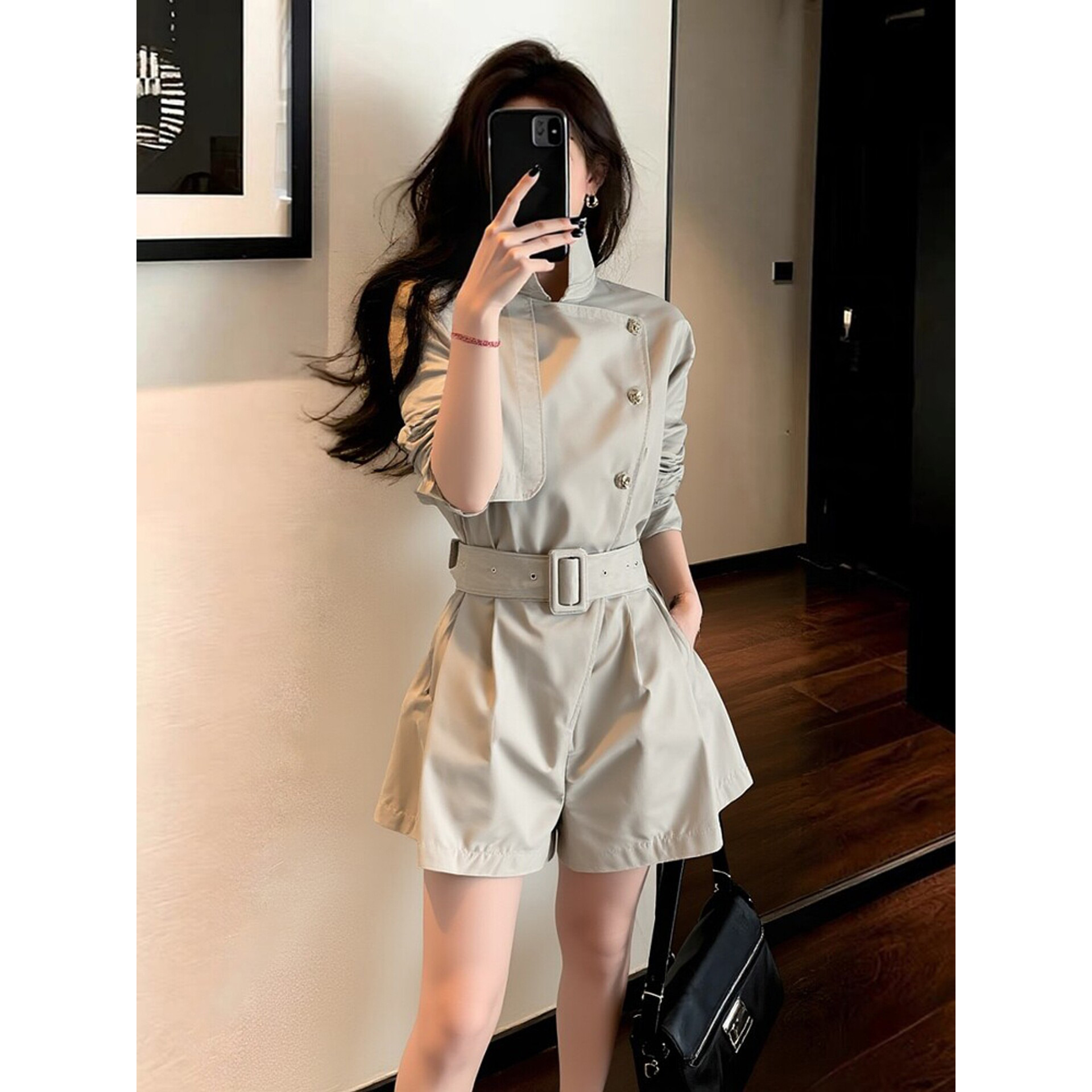 Women's Gray Jumpsuit Shorts 2026 New Spring Style, Elegant, Light Luxury, High-End, Petite, Workwear-Style One-Piece Jumpsuit