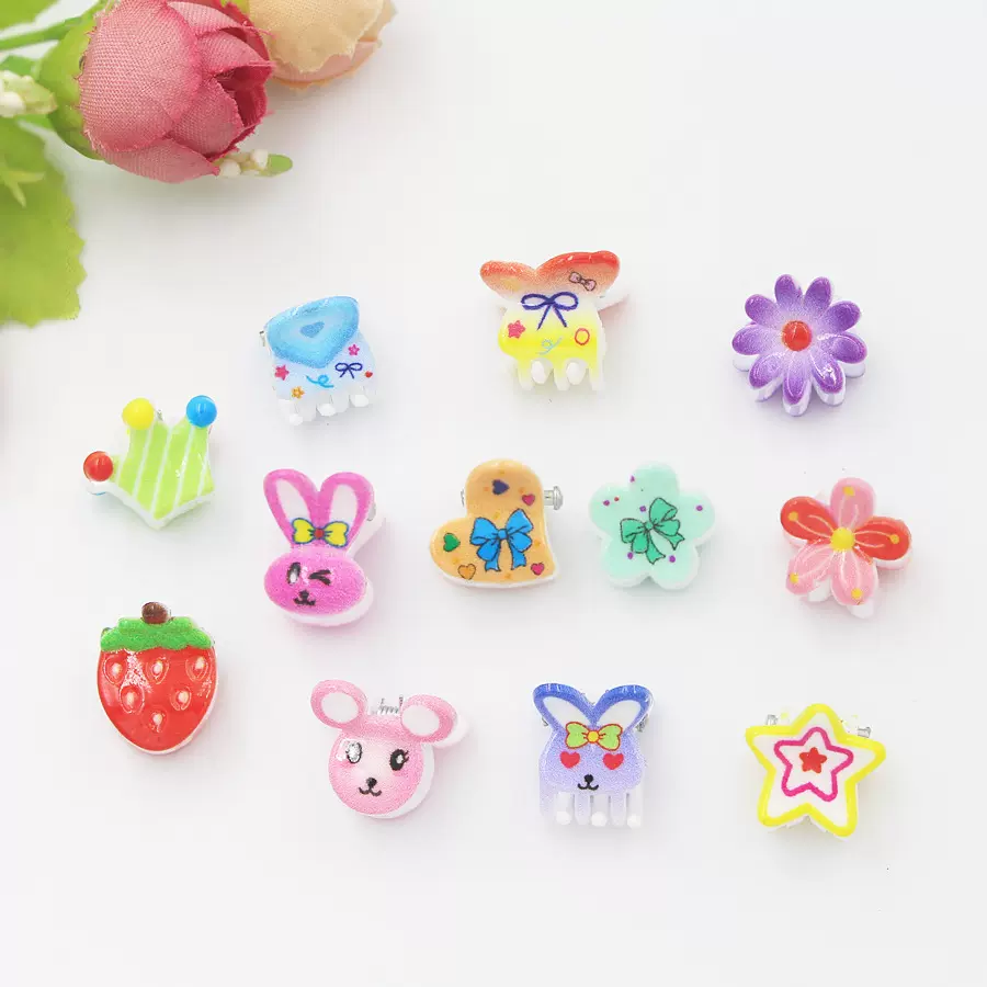 彩印卡通迷你小抓夹碎发刘海夹UV打印小发夹可爱公主头发饰批发