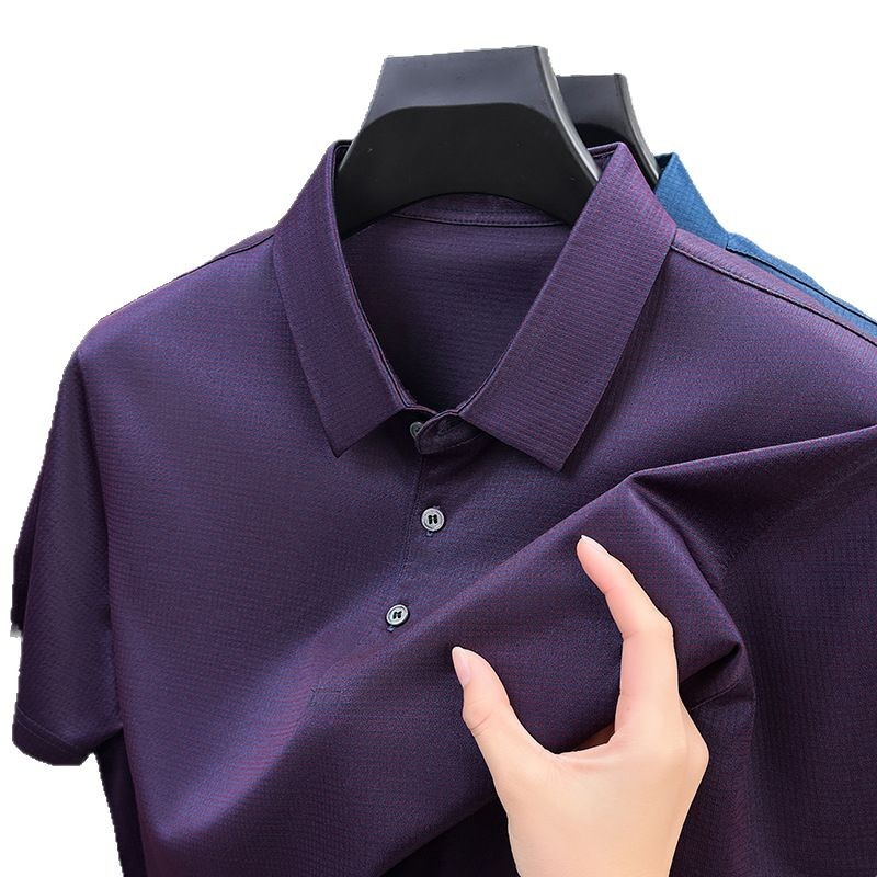 Áo polo nam tay ngắn lụa tơ tằm dáng rộng cổ bẻ mỏng nhẹ — Xanh thông XP15573A