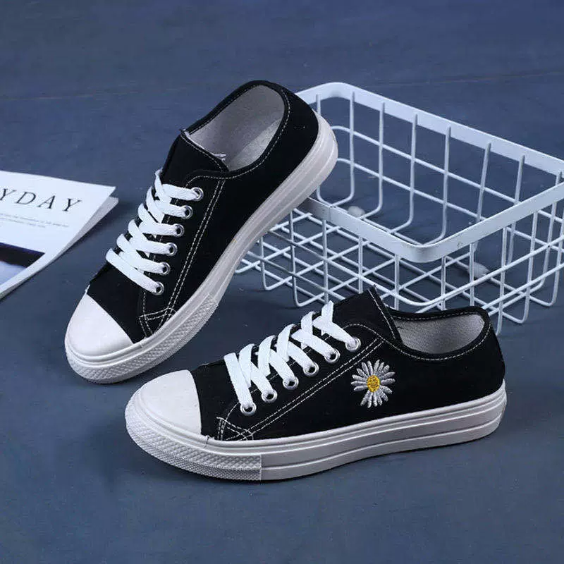 厂家直发帆布鞋女学生韩版休闲平底板鞋小雏菊系带厚底鞋一件代发