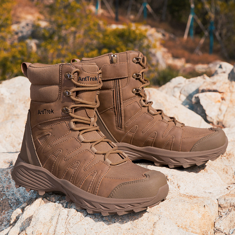 New Waterproof Cowhide Hiking Shoes, Factory-Made Outdoor Protective Boots, Wear-Resistant, Shock-Absorbing, Non-Slip Tactical Shoes Produced by Manufacturers