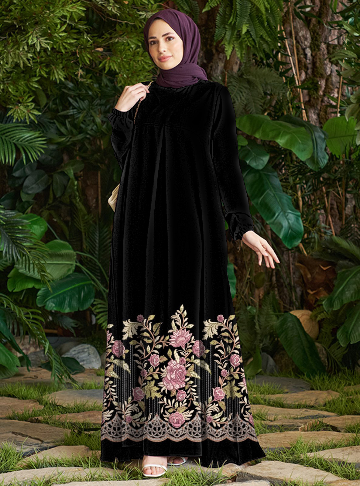 Vacation Beach Cross-Border European American Style Dress Women's Polyester Muslim Dress_ecoleips.com