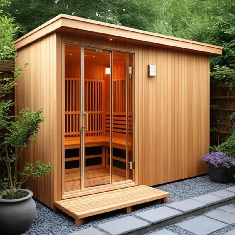 Sala de sauna de aguas termales al aire libre Sala de vapor de sudor doble individual Sala de vapor seco para cuatro personas Sala de vapor de patio multijugador Casa de madera