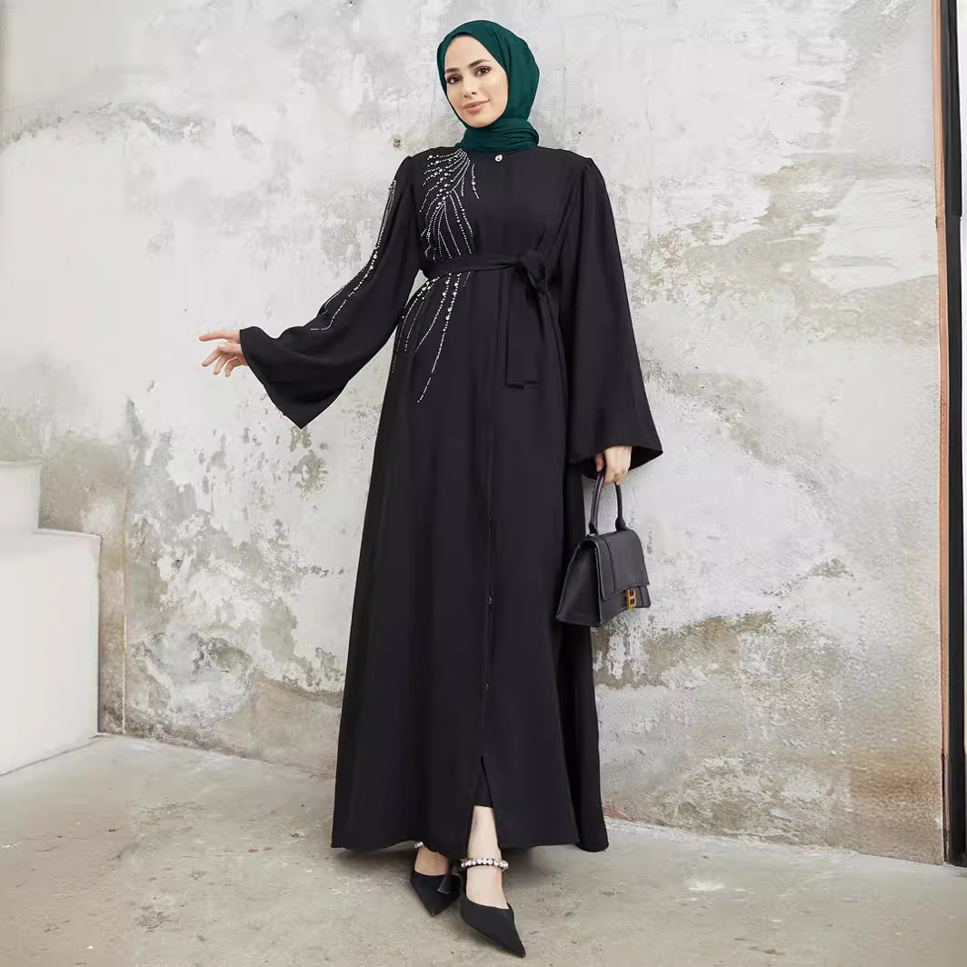 Quality Production Muslim Middle Eastern Women's Clothing Turkish Dubai Heavy Beaded And Rhinestone Long Robe_ecoleips.com