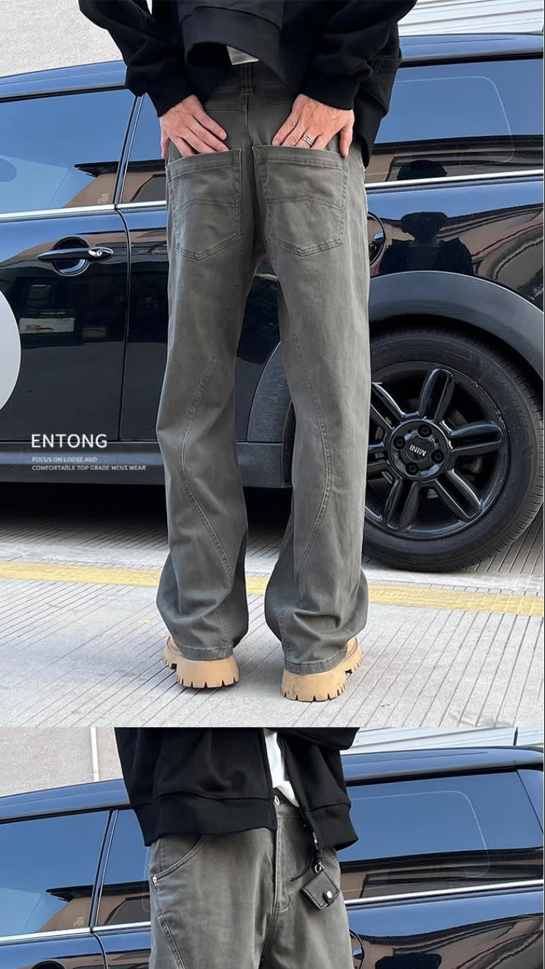 Men's Trendy High Street Distressed Patchwork Cargo Pants American Street Style Loose Straight Leg Casual Trousers_mkmklike.com