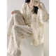 Guofeng Skin-friendly Bamboo Leaf Printed Double-layer Cotton Yarn Pajamas Women's Spring and Summer Comfortable Home Clothes plus size Two-piece Outfit