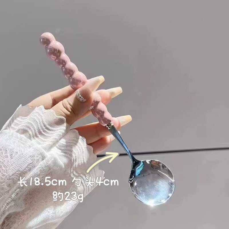 カラーパールステンレススプーンプラスチックハンドルスプーン少女心家庭用スプーンスプーン|undefined