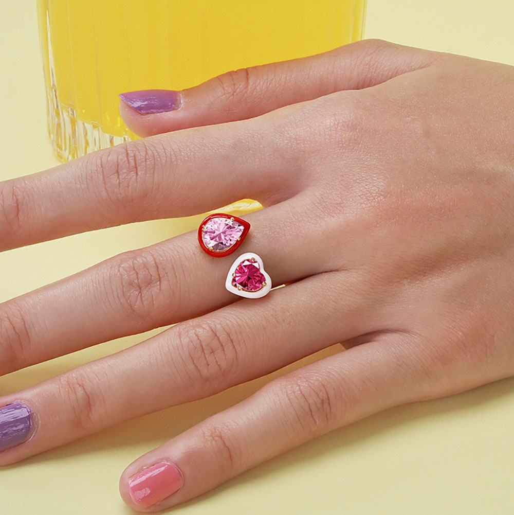 Lady Heart Shape Sterling Silver Plating Rhinestones Open Ring 1 Piece