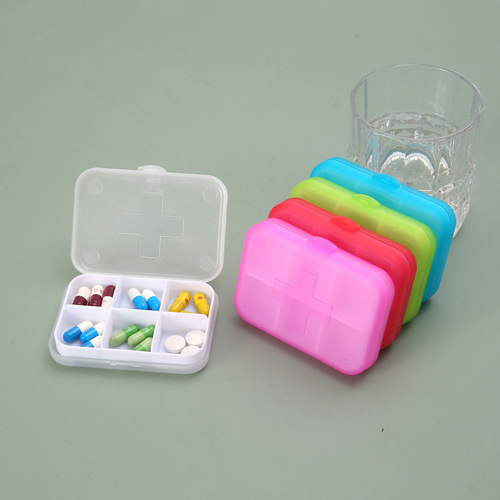 Six-Grid Creative Pill Box, Portable & Airtight On-the-Go Pill Organizer with Multi-Color Cross Design – Manufacturer