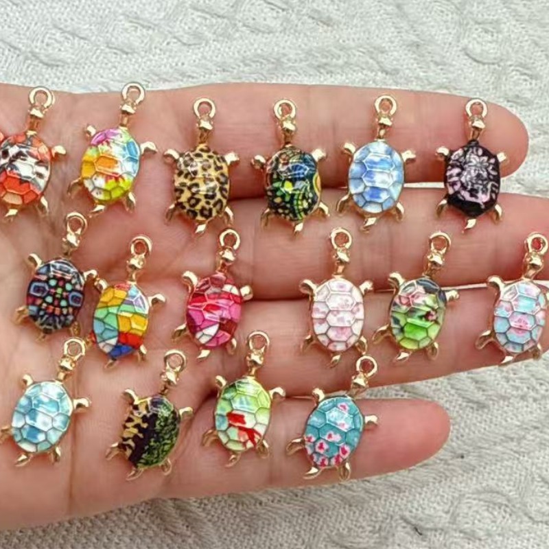 16 Cross-Border Hot-Selling Mixed Cute Oil-Dropping Printed Ocean Turtle DIY Jewelry Accessories Pendants Alloy Accessories