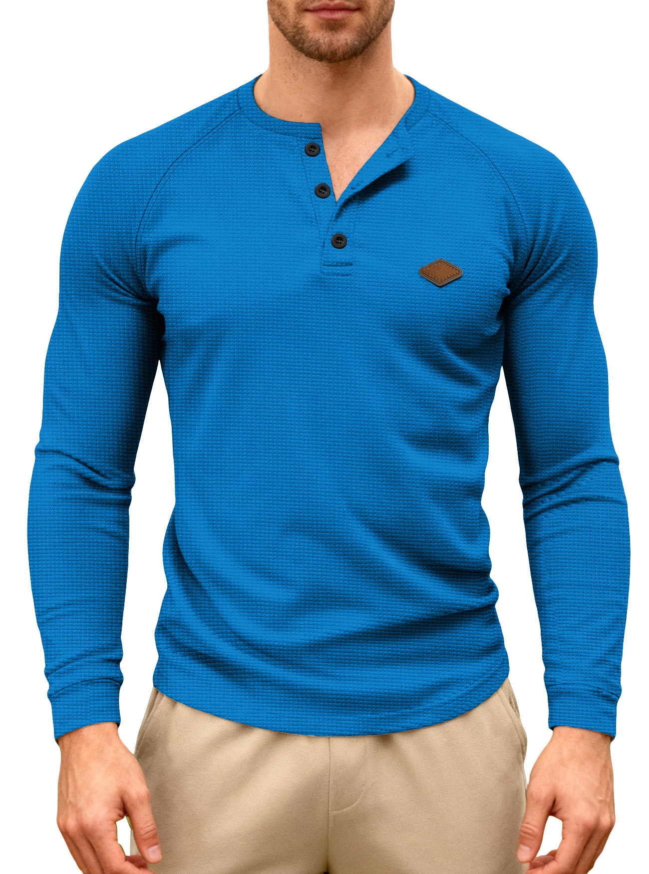 Nuevo transfronterizo europeo y americano hombre casual primavera y otoño americano waffle tie rápido secado hombro Henry camiseta de manga larga